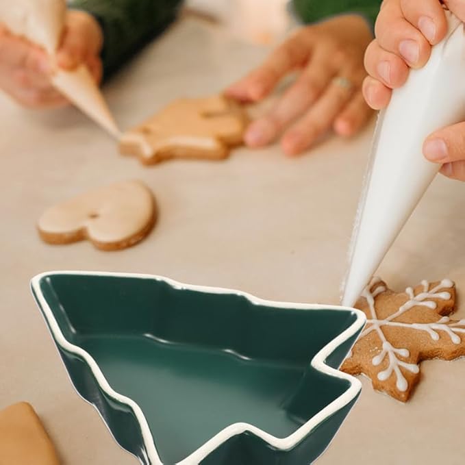 Hemoton Small Christmas Tree Candy Dish, Green Ceramic Xmas Serving Bowl for Snacks Nuts Dips, Mini Holiday Appetizer Plates, Decorative Trinket Tray for Party Hosting