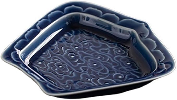 Sauce Dish Creative Relief Auspicious Clouds Plate Zen Tea Point Plate Ceramic Snack Plate Dessert Snack Plate Snacks Fruit Plate Snack Plate(Blue)