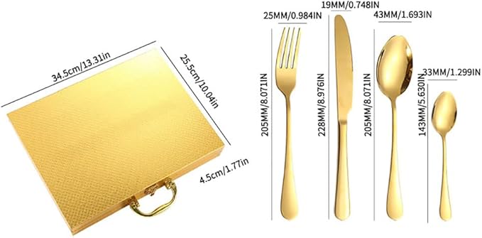 Gift Box 24pcs Set Cutlery Dinnerware 410 Stainless Steel Flatware Set Tableware Suit Dinner Spoon Fork Knife Flatware Serving Sets (Gold + White)