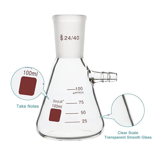 stonylab Filtering Flask with 24/40 Standard Taper Outer Joint, Heavy Wall Borosilicate Glass Filter Flask, Bolt Neck with Tubulation, 100 ml