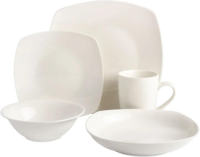 30 Piece White Porcelain Dinnerware Set for 6, Full Table Service, Ceramic Tableware Kit for Kitchen, Dining, Banquet (White)