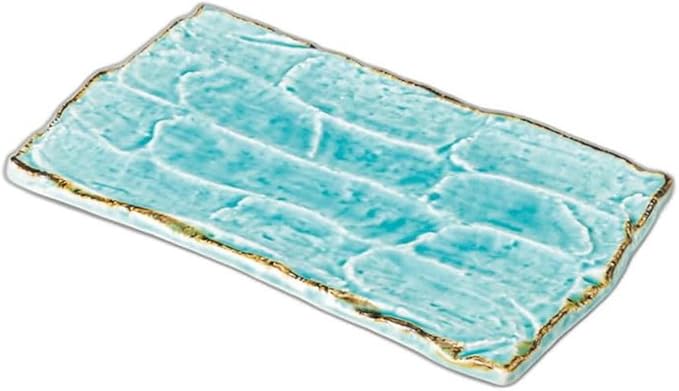 Fuchi Rust Marine Blue Chiseled Oblong Square Pottery Plate [9.6 x 5.7 x 1.0 inches (24.5 x 14.5 x 2.5 cm) | Appetizer Plate, Setomonohonpo,