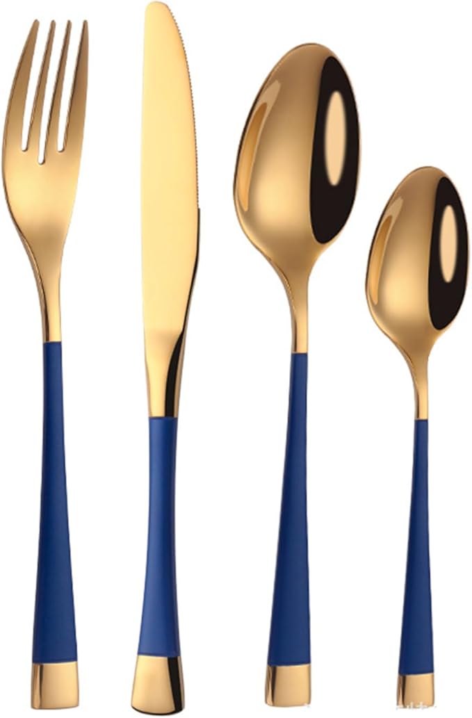 Blue-Gold Silverware ZILNEHZ Flatware Set for 14 Stainless Steel Cutlery Set Elegance Luxury Tableware Set Forks and Spoons Utensil Sets for Home Restaurant Dishwasher Safe