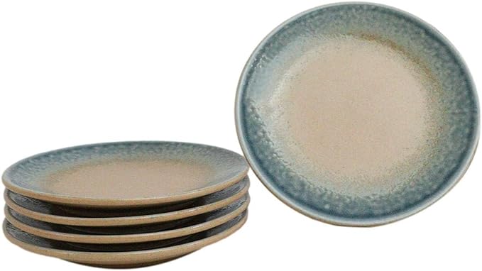 Ebros Gift Artistic Blue River Ao Nagashi Collection Dinnerware Serveware Kitchenware Set Asian Japanese Restaurant Supply (Pack Of 5 Round Appetizer Salad Plates 6" D)