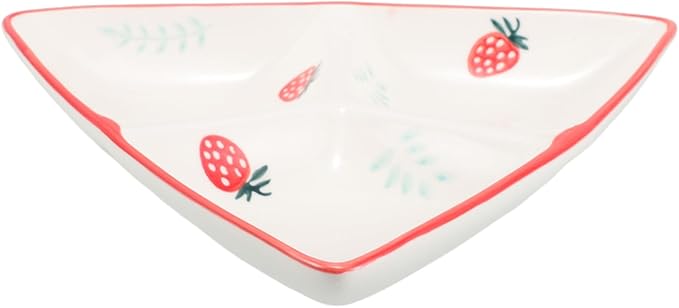 VALICLUD Ceramic Triangular Divided Plate Cute Strawberry Pattern Creative Design for Serving Snacks Appetizers and Meals for Family Use Easy to Clean Charming Table Decor