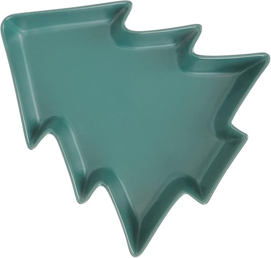 LIFKOME Christmas Tree Shaped Plate Ceramic Dish for Snacks Candy Nuts Fruits Festive Tableware for Parties Everyday Use Unique Xmas Tree Design in Dark Green