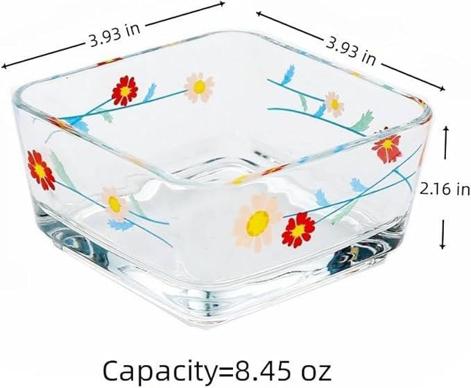 Ivymei 2 Pack Small Dessert Bowl Floral Candy Bowl Dish,Mini Square Glass Bowl for Candy Snack Yourt,Icecream,Dipping,Side Dishes,Meal prep(red)