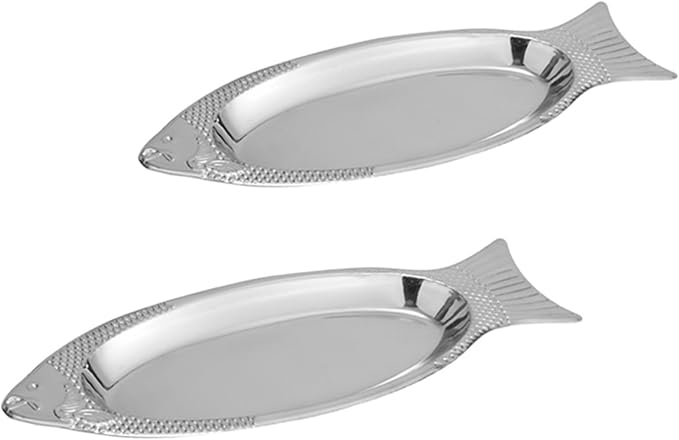 VOSAREA 2pcs Stainless Steel Fish Plate Charcuterie Boards Grilling Plate Serving Trays