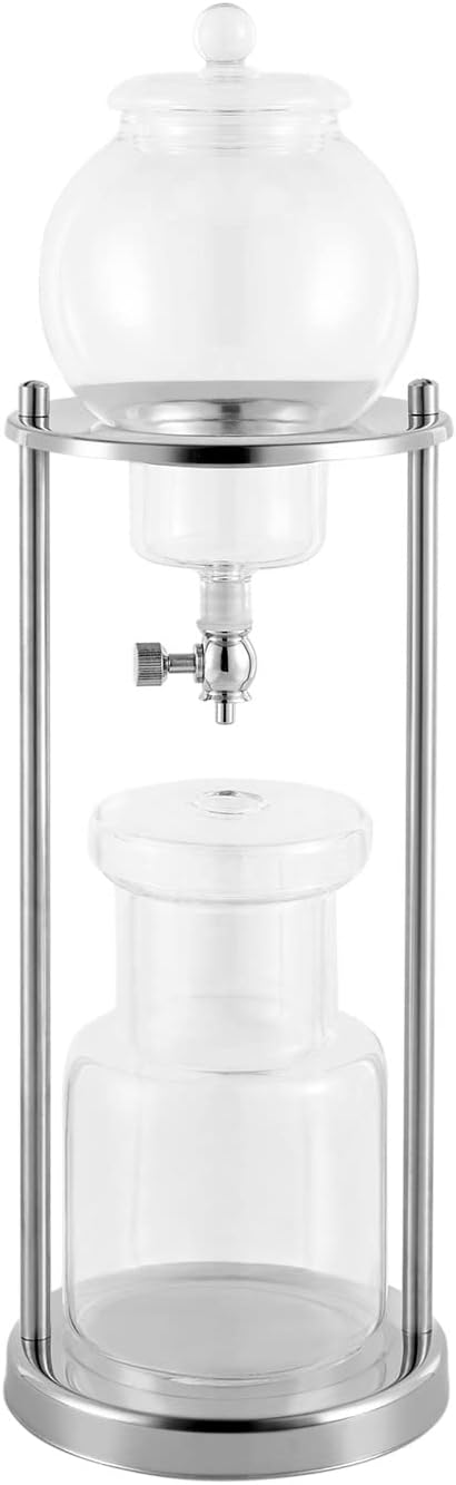 Metal Cold Brew Drip Tower, Ice Cold Drip Tower 600ml Capacity, Iced Coffee Cold Brew Drip Tower, Ice Coffee Maker for Home, Coffee Shops, Offices 6-8 Cups (Silver)