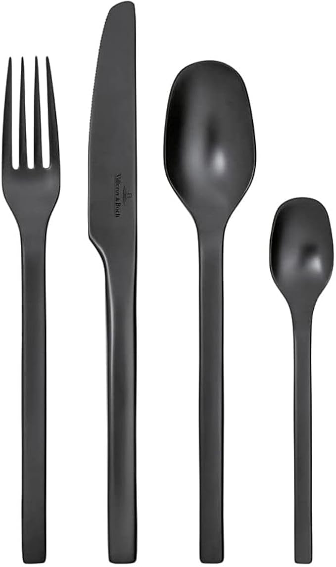 Villeroy & Boch - Manufacture Cutlery Table Cutlery Set for Up to 4 People, 16 Pieces, Stainless Steel, Black, 12-6556-9040
