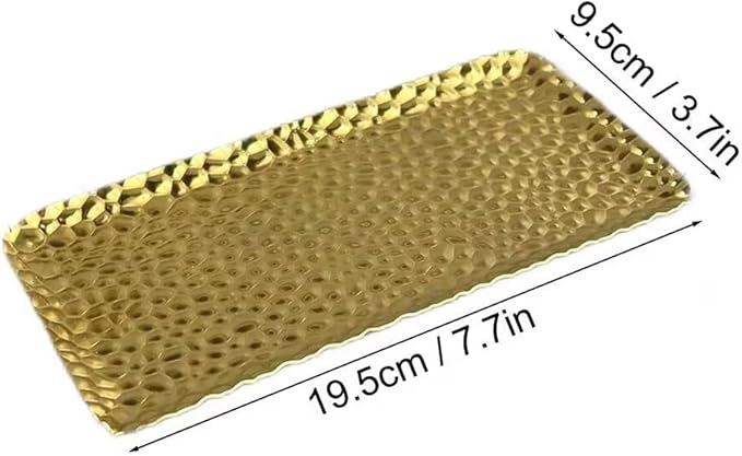 Mini Serving Platter Stainless Steel Serving Tray Hammered Rectangular 7.7 x 3.7 Inch Small Dessert Plates Coffee Table Tray Decorative Plates for Kitchen Party Gold