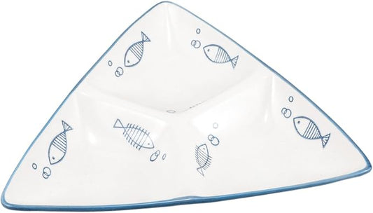 Zerodeko Divided Ceramic Snack Plate Cute Triangle Serving Dish for Breakfast Appetizers and Dinners Microwave Safe Creative Design for Family Use Blue Fish