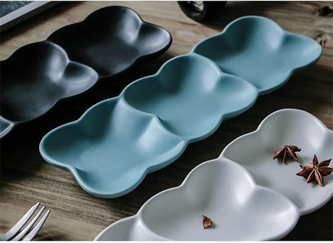 Appetizer Bowls Ceramic Three-grid Dinner Plate Sushi Platter Creative Snack Fruit Separated Snack Cold Dish Plate Three Consecutive Plates Salad Bowls (Color : B)