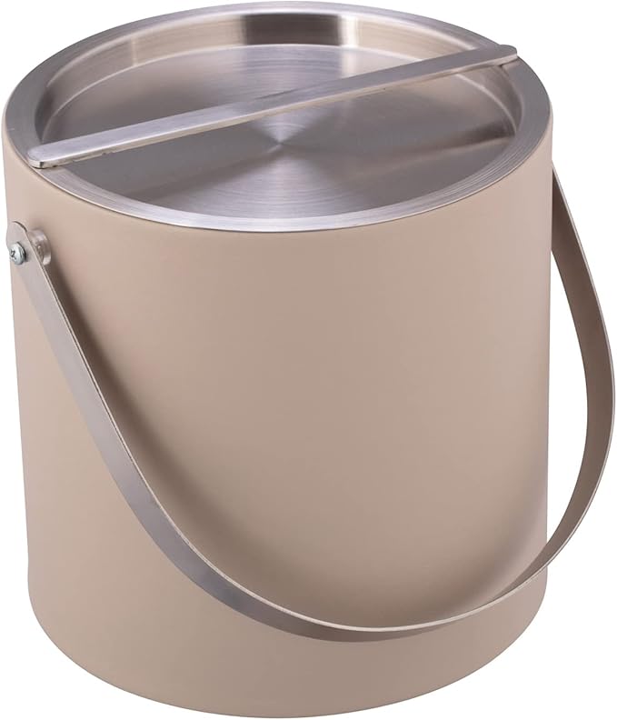 Kraftware SYDNEY 3qt Ice Bucket with Brushed Chrome Arch Handle & Bridge Cover: Taupe