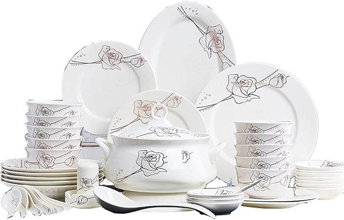 Ceramic Tableware 56 Piece Rice Bowl Cutlery Set Bowl Plate Dish Ceramic Tableware