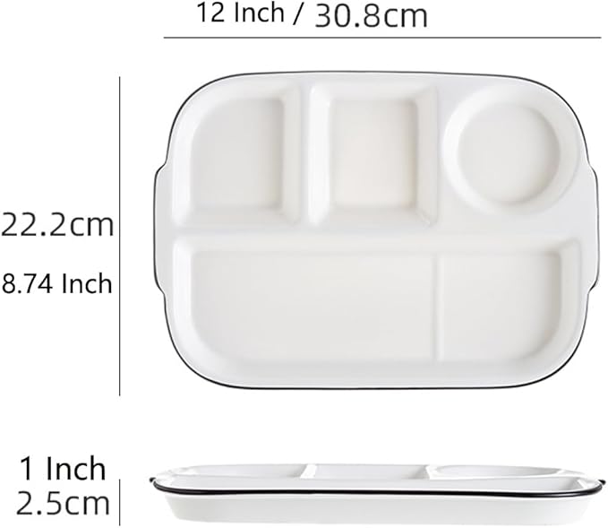 Large White Dinner Plates Ceramic Divided Plate 12 Inch 4 Compartment Porcelain Portion Control Plate for Adults Bariatric Diet - Microwave, Oven, and Dishwasher Safe
