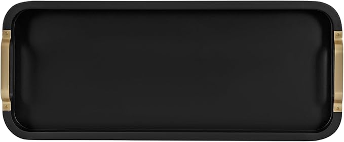 Kate and Laurel Farson Modern Decorative Wood Rectangle Tray with Handles, 10 x 24, Black and Gold, Transitional Rectangular Tray for Use as Entryway Tray Decor or Ottoman Serving Tray
