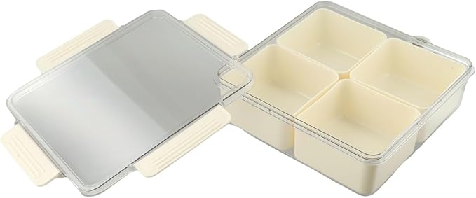Divided Serving Tray With Lid,45 Compartments Snack Box,For Candy,Nuts, Cookies,Fruit, ABS Plastic,White(Milk white - square)