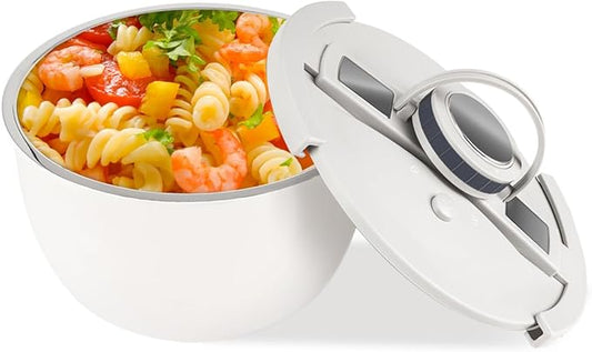 Double-Walled Stainless Steel Insulated Serving Bowl with Leak - Proof Lid - Insulated Casserole Dish - Keeps Food Warm and Cold for Hours - Perfect for Holidays, Parties, Camping - (5QT, White)