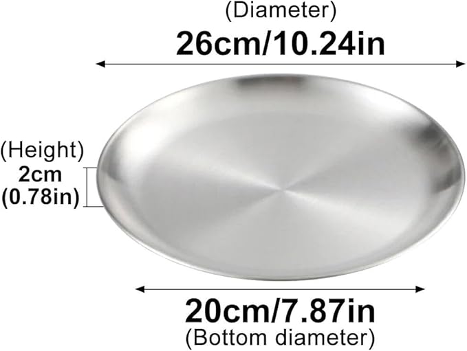 Stainless Steel Food Trays, Round Flat Dish Bread Pastry Baking Pan, Tea and Bar Serving Tray Party Cake Dessert Plate, Silver,L(26x20x2cm)