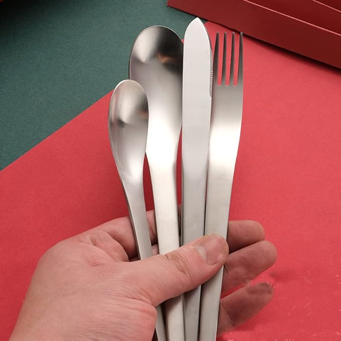 4 Pack Cutlery Set Stainless Steel Flatware Silverware Set Knife Fork Spoon Mixed Cutlery Set, Dishwasher Safe for Home Restaurant Hotel Gift Silver