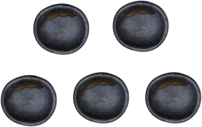 Colias Wing 3.5 Inch Retro Style Black&Coffee Stylish Design Multipurpose Porcelain Side Dish Bowl Seasoning Dishes Soy Dipping Sauce Dishes-Set of 5