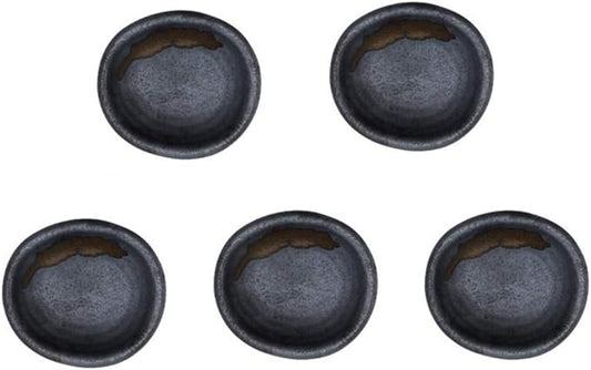 Colias Wing 3.5 Inch Retro Style Black&Coffee Stylish Design Multipurpose Porcelain Side Dish Bowl Seasoning Dishes Soy Dipping Sauce Dishes-Set of 5