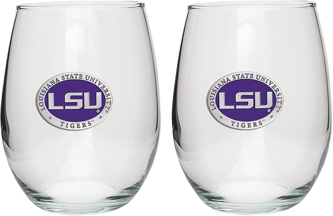 Heritage Pewter LSU Tigers Stemless Glass Goblets – Set of 2 | 15 OZ Goblet Wine Glasses | Expertly Crafted Pewter Glass
