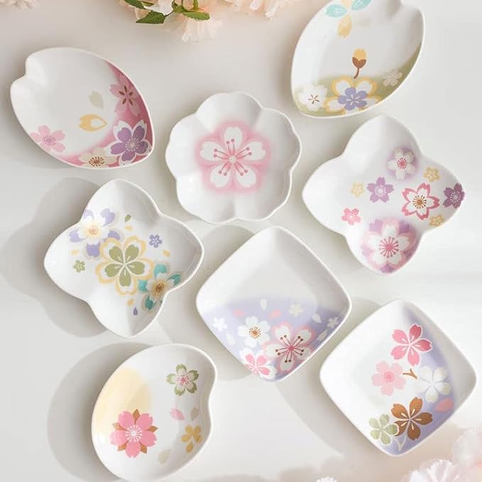 Appetizer Bowls Ceramic Plum Blossom Sauce Dish Sushi Dipping Dishes Appetizer Plates Snack Dessert Porcelain Serving Dish Seasoning Dishes Set of 2 Salad Bowls