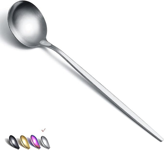 Matt Silver 6 Piece Stainless Steel Tablespoons, Soup & Dessert Spoons - 8.1 Inch, Dishwasher Safe