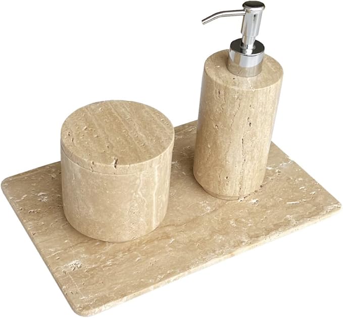 Natural Marble Beige Travertine Tray, Pastry Cheese Tray, Dessert Coffee Plate, Double Sided Smooth Marble Slab (Beige Travertine)