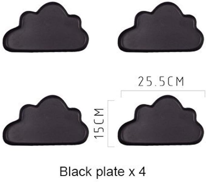 Dish2 PCS 4 PCS Ceramic Color Clouds Plate Porcelain Rain Tray Matt Smooth Plates Cute-black cloud4Big