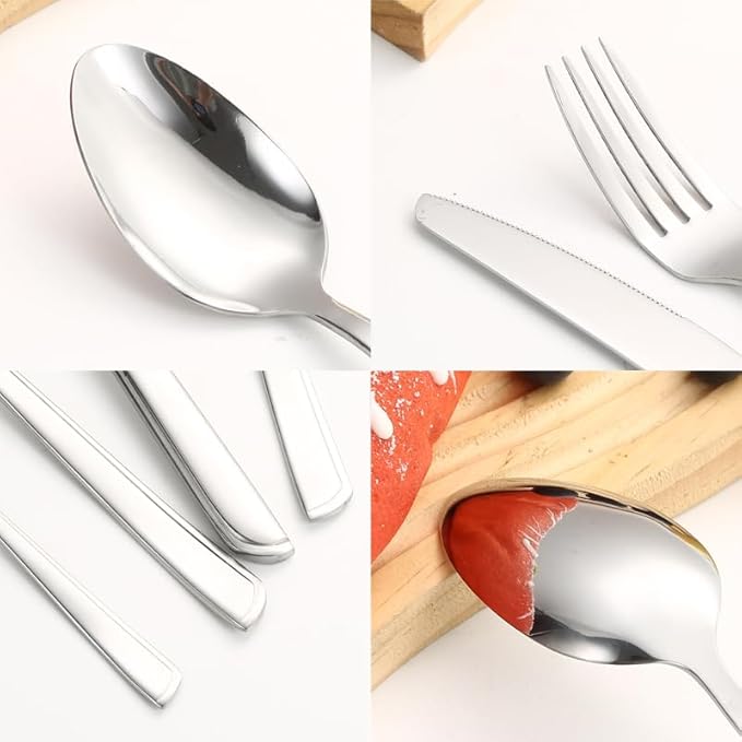Stainless Steel Flatware Serving Set,Home Kitchen Eating Tableware Set,Dishwasher Safe,for Home Kitchen Restaurant Hote 24-Piece Stainless Steel Cutlery Set Stainless Steel Knife, Fork and Spoon Gift