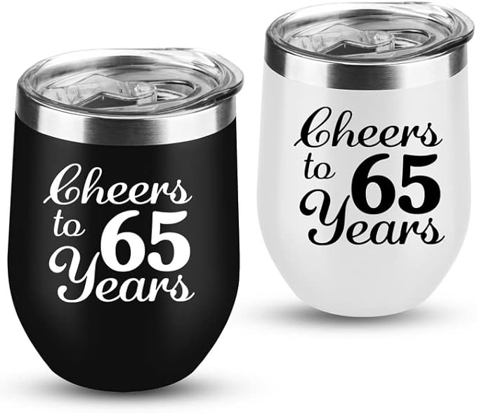 65th Anniversary Wedding Gifts for Couple 65 Years Marriage Gifts for Wife Husband Parents Grandparents 2 Pack Wine Tumbler 12 OZ