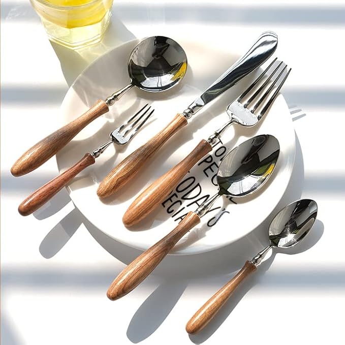 Small Dessert Forks, 18/8 Stainless Steel Cake Fork Fruit Fork With Wooden Handle, 5.9 Inches Tasting Appetizer Forks Set of 4, Mirror Finish