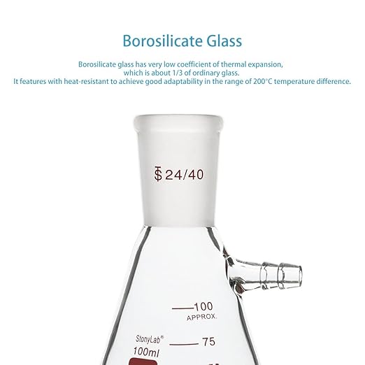 stonylab Filtering Flask with 24/40 Standard Taper Outer Joint, Heavy Wall Borosilicate Glass Filter Flask, Bolt Neck with Tubulation, 100 ml