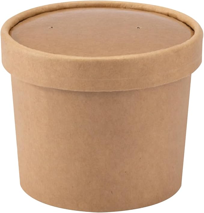 Wei Long 50-Pack 12 oz To Go Soup Containers with Lids,Paper Soup Containers Disposable Paper Bowls with Vented Lids,Cups for Ice Cream,Dessert,Frozen Yogurt,Oatmeal(Brown)