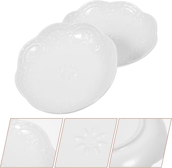2pcs Ceramic Dipping Dish Multi-function Salad Plate Serving Bowl Sauce Bowl Small Appetizer Plate White