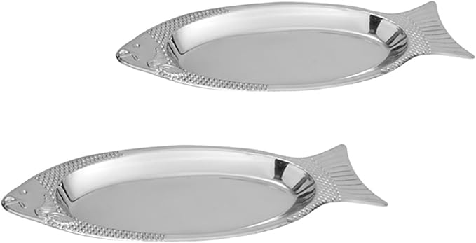 Ciieeo 2Pcs Stainless Steel Fish Shaped Plates Creative Food Trays for Serving Fish and Kitchen Dishware Silver