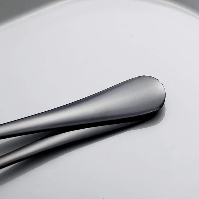 6-Piece Black Serving Flatware Silverware Set,Stainless Steel Serving Utensil Set,Include Cake Server, Slotted Serving Spoon, Serving Spoon, Cold Meat Fork, Butter Knife, Soup Ladle