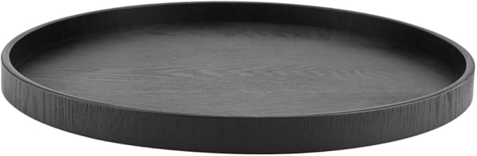 Tbest Black Round Wood Serving Tray, Solid Wood Tea Coffee Snack Food Meals Tray, Restaurant Trays