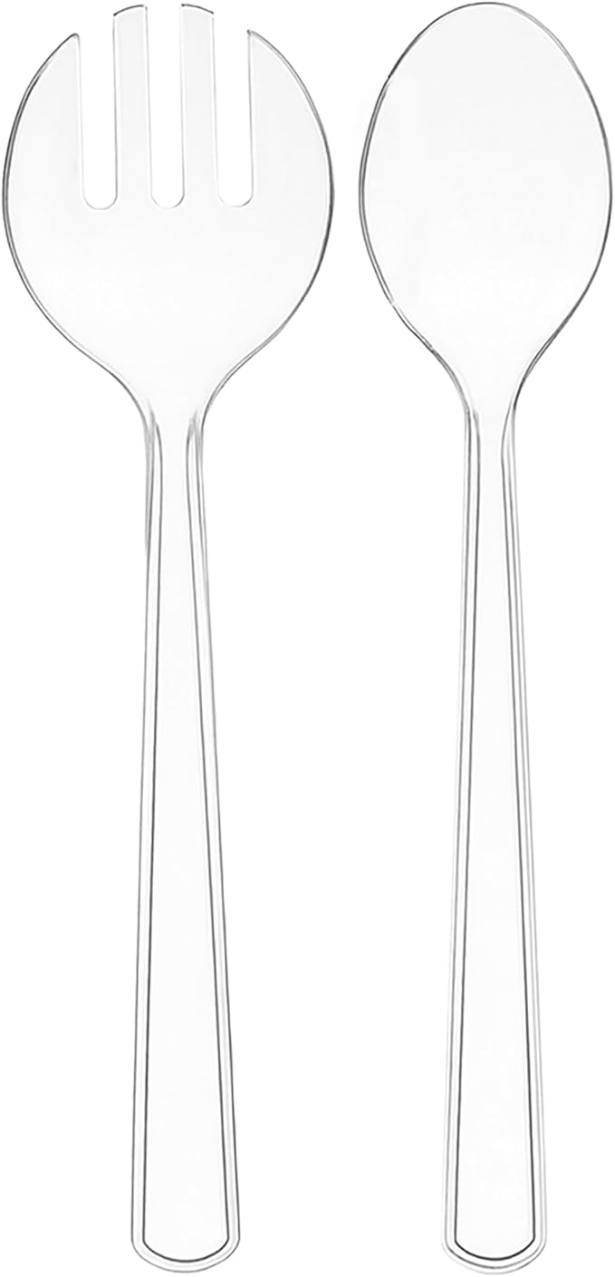 Set of 24 Heavy Duty Disposable Plastic Serving Utensils! 10” Spoons and Forks and 6-1/2” Tongs! Clear Serving Sets Perfect for Parties, Events, BBQ's and More! (24, Spoons-Forks-Tongs)