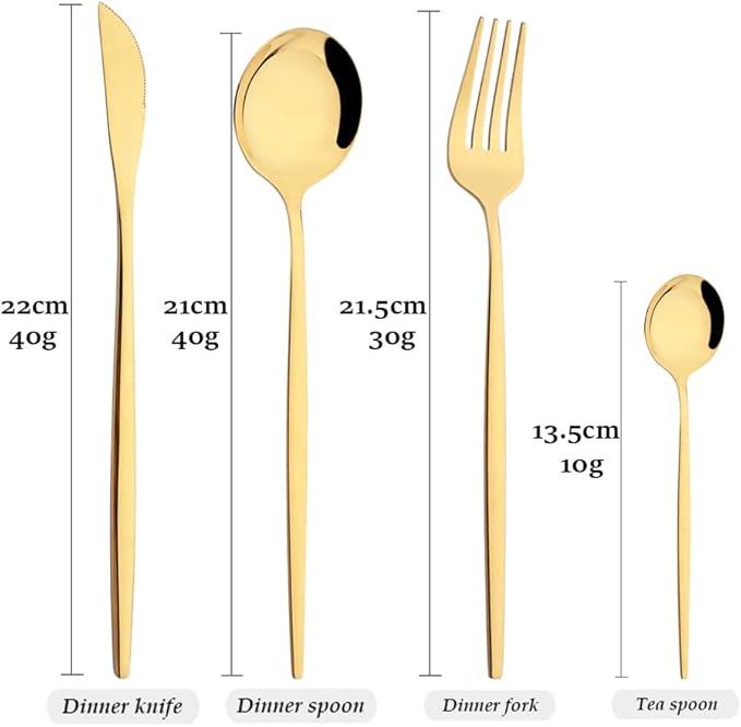 8 Piece Snplowum Flatware Set, 18/0 Stainless Steel Silverware For 2, Kitchen Wedding Gift Utensils For Couple Friend Home Daily Use, Travel Tableware Set, Mirror Gold