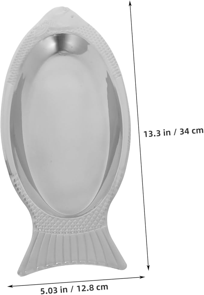 IMIKEYA 1Pc Fish Shaped Dish Stainless Steel Plate Food Tray for Steaming Serving Unique Concave Fishtail Design with Polishing for Kitchen Dining