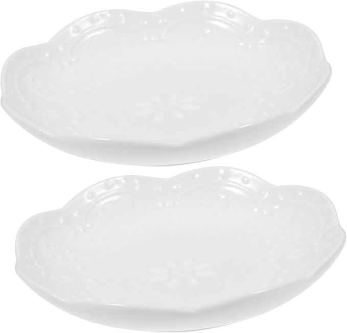 2pcs Flower Embossed Ceramic Dipping Sauce Dish Set White Appetizer Plate for Condiments Small Bowls for Soy Sauce and Snacks