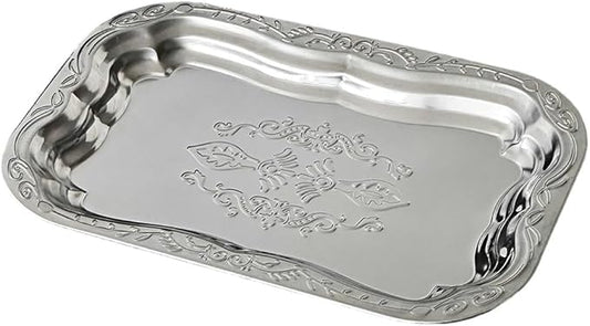 Stainless Steel Dessert Plate Vintage Embossed Cake Tray Jewelry Storage Organizer Snack Plate Serving Plate Tableware