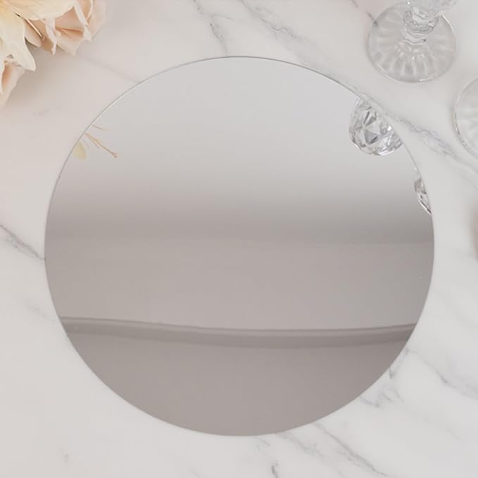 Efavormart 10 Pack Silver Round Acrylic Mirror Tray for Table Setting, Circle Candle Plate Centerpiece Bases - 12"