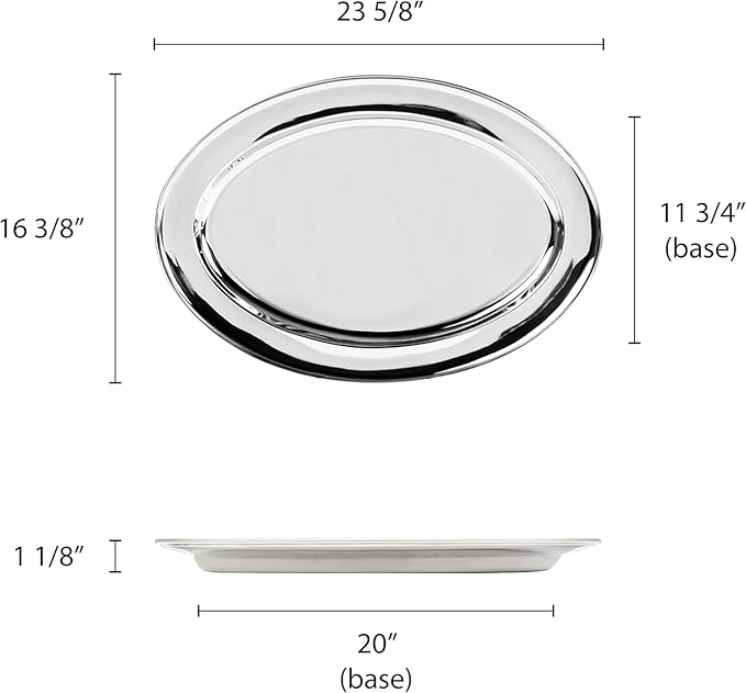 TrueCraftware- 24” Stainless Steel Oval Platter Set of 2- Heavy Duty Metal Serving Tray Serving Platters for Appetizer Snack Fruit Cake Server Party Food Display Tray Serving Dishes for Entertaining