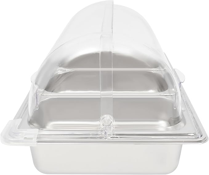 Countertop Food Serving Display Container with Clear Roll Top Cover, Stainless Steel Food Serving Tray Buffet Condiment Dispenser for Parties, Hotels, Weddings