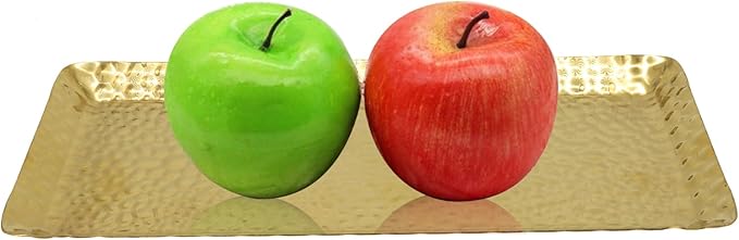 Gold Hammered Rectangular Platter Serving Trays, Decorative Stainless Steel Reusable Dessert Plates for Living Room Kitchen/Hosts(9.8 x 4.3 Inch, 1 Pack)